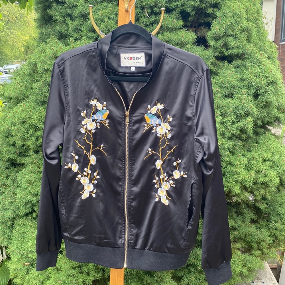 Embroidered Satin bomber